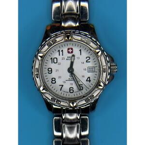 Ladies Swiss Army Watch Silver Finished Rotating Bezel Night Glow New Battery